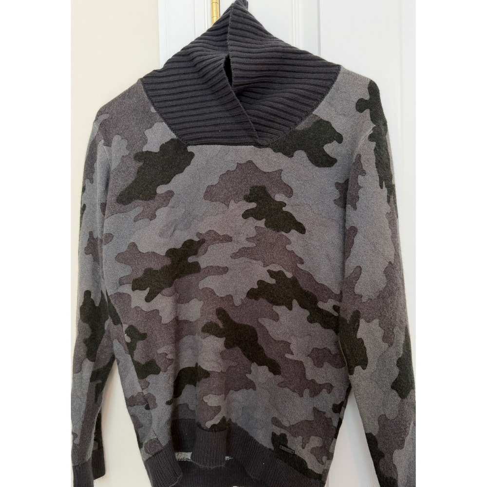 Nukutavake Grey Camouflage Mock Neck Knit Sweater Size medium